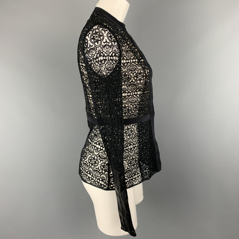 HONOR Talla 2 Blusa con puños de cuero y encaje de algodón negro