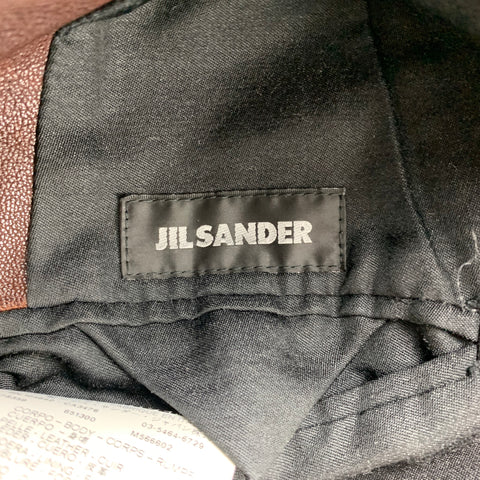 JIL SANDER Taille 42 Veste à revers cranté en cuir marron