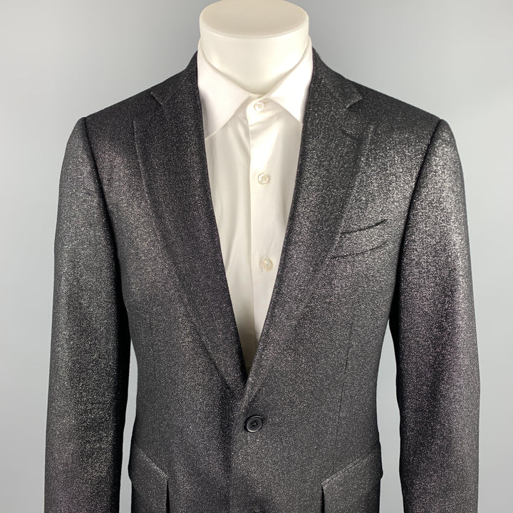 MICHAEL KORS Size 40 Regular Black & Silver Metallic Wool Blend Sport Coat