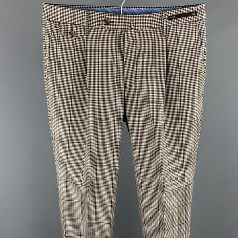 PT01 Size 30 Grey Glenplaid Wool Pleated Zip Fly Dress Pants