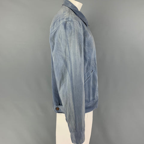 RRL by RALPH LAUREN Size XL Light Blue Washed Cotton Zip Up Jacket