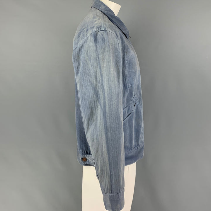 RRL par RALPH LAUREN Taille XL Veste zippée en coton lavé bleu clair