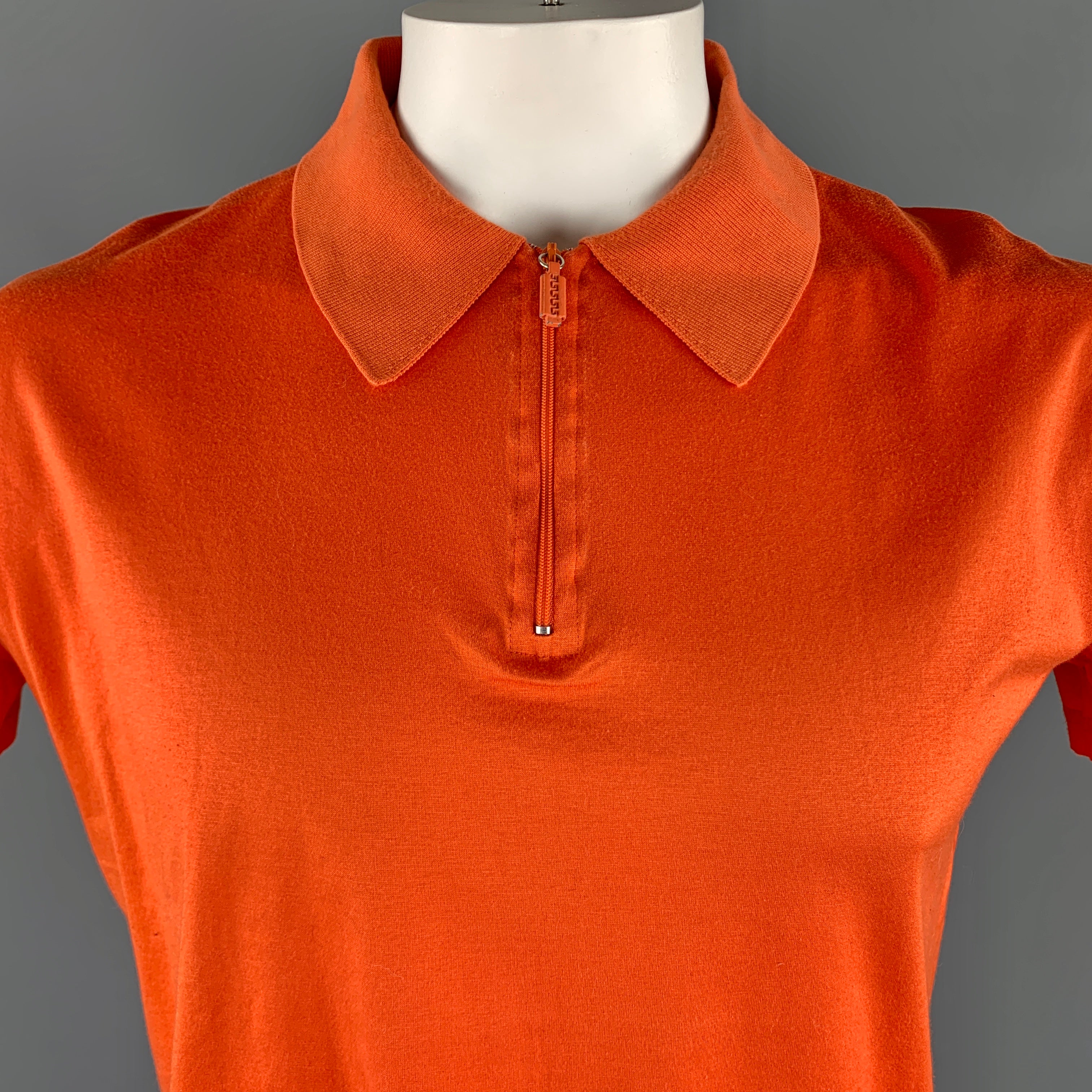 Vintage V2 by VERSACE Size L Orange Cotton Half Zip POLO Sui