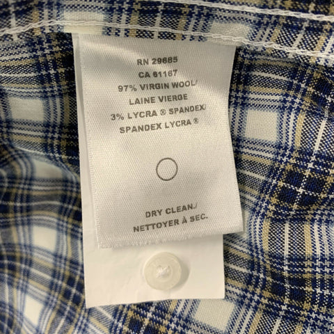 PENDLETON Size L Navy &  White Plaid Virgin Wool and Lycra Long Sleeve Shirt