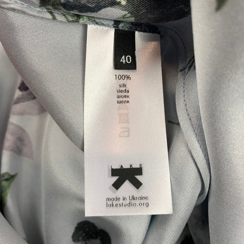 LAKE Size 4 Blue & Green Floral Satin Silk Long Dress