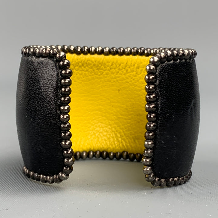 VINTAGE Black Studded Leather Metal Bracelet