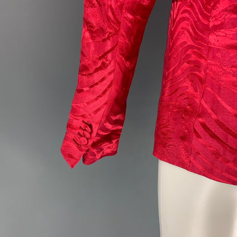 ROBERTO CAVALLI Size 34 Fuchsia Jacquard Linen / Silk Notch Lapel Sport Coat