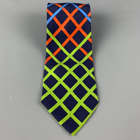 GENE MEYER Navy Multi-Color Rhombus Silk Tie