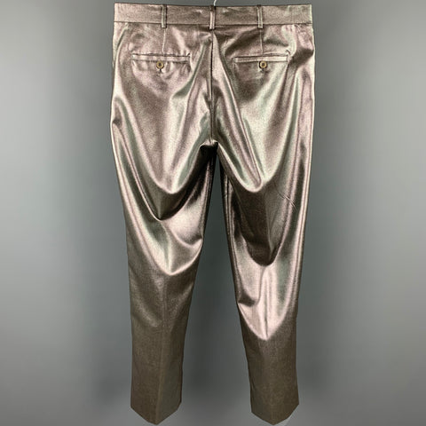 R. SCOTT FRENCH Size 31 Silver Metallic Wool / Polyester Zip Fly Dress Pants