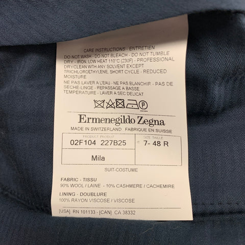 ERMENEGILDO ZEGNA Size 40 Navy Blue Chalkstripe Wool Cashmere Suit