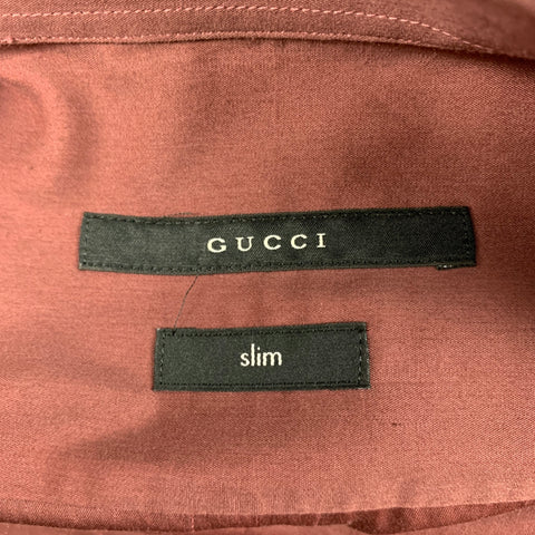 GUCCI Size L Brown Cotton / Silk Slim Fit Long Sleeve Shirt