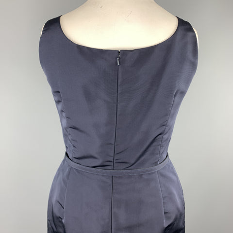 OSCAR DE LA RENTA Size 12 Navy Silk Sleeveless Sheath Cocktail Dress
