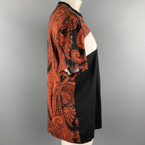 GIVENCHY Size S Black & Orange Mixed Fabrics Cotton Crew-Neck T-shirt