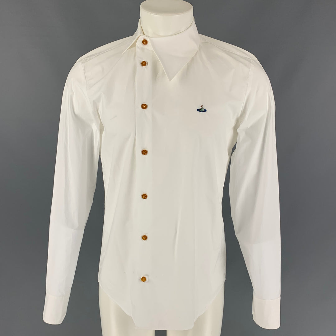 VIVIENNE WESTWOOD MAN Size S White Cotton Asymmetrical Collar Long Sleeve Shirt