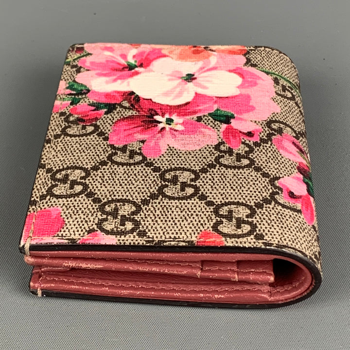 GUCCI Wallet Pink Brown Floral Coated Canvas