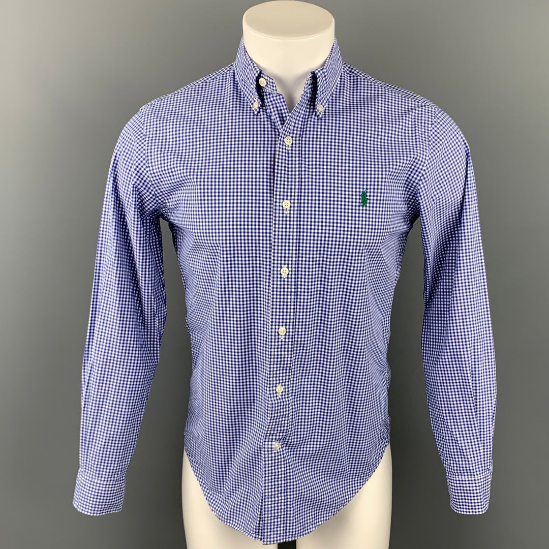 RALPH LAUREN Size S Blue & White Checkered Cotton Button Down Long Sleeve Shirt