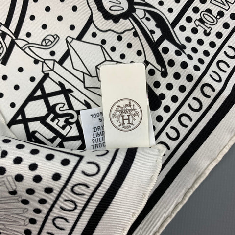 HERMES Hot to Trot Black White Silk Twill Bandana Scarf
