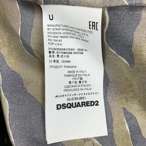 DSQUARED2 Size L Olive Black Tan Print Silk Button Up Long Sleeve Shirt