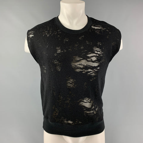 IRO Nuala Size XS Black Distressed Cotton Blend Sleeveless Pullover