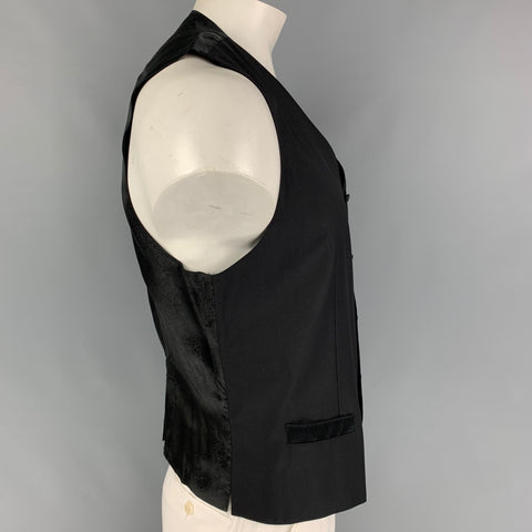 DOLCE &amp; GABBANA Talla 44 Chaleco con botones de seda y lana negra