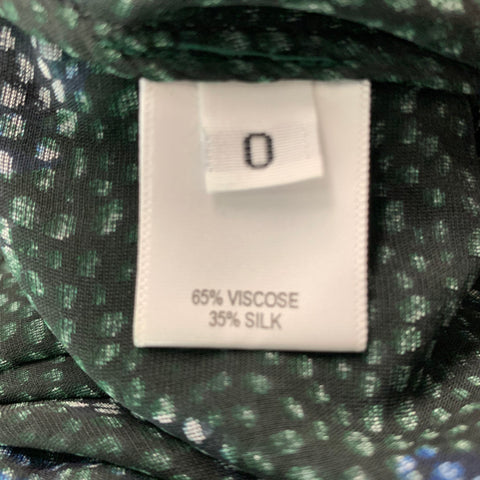 PRABAL GURUNG Size 0 Green Black Viscose  Silk Abstract floral V-Neck Dress Top
