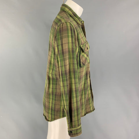 N. HOlLYWOOD Size M Olive Brown Plaid Cotton Long Sleeve Shirt