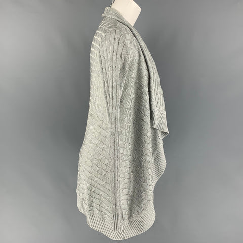 RALPH LAUREN Black Label Taille S Argent Coton Mélange Câble Tricot Ouvert Cardigan Avant