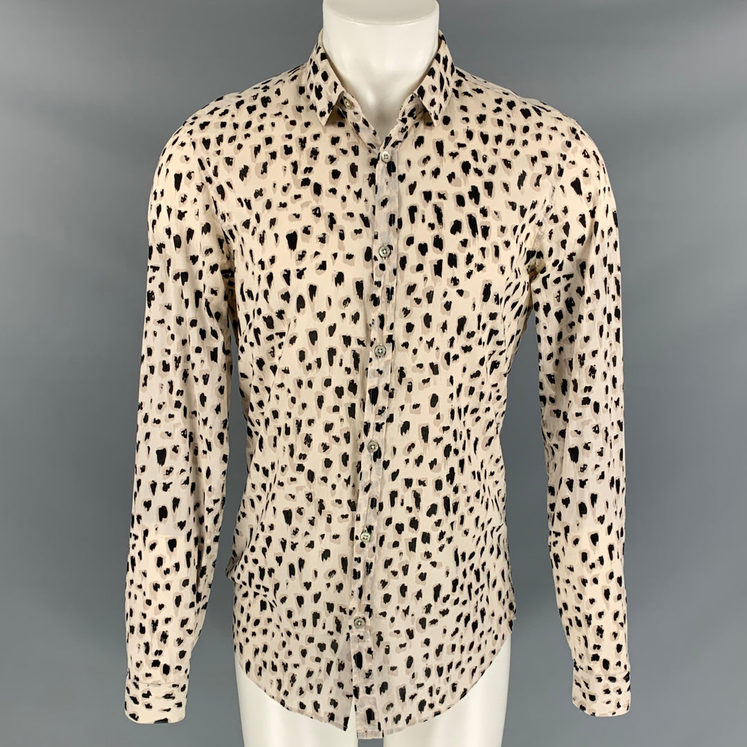 BURBERRY PRORSUM Size S White & Black Animal Print Cotton Long Sleeve Shirt