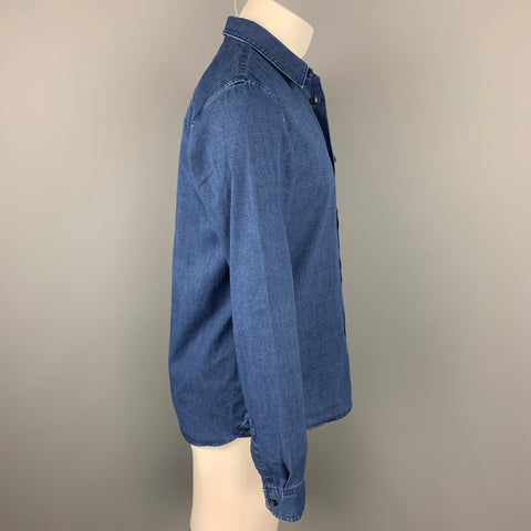 A.P.C. Size M Indigo Cotton / Polyester Button Up Long Sleeve Shirt