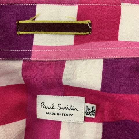PAUL SMITH Taille S Chemise à manches longues en coton à carreaux blanc et rose avec manchette française