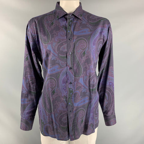 ETRO Size XXL Purple Paisley Cotton Button Up  Long Sleeve Shirt