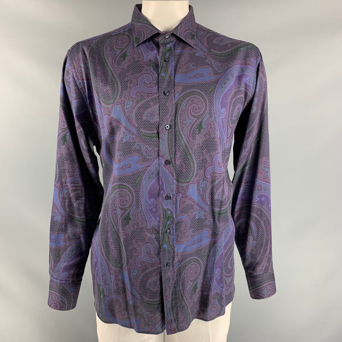 ETRO Size XXL Purple Paisley Cotton Button Up  Long Sleeve Shirt