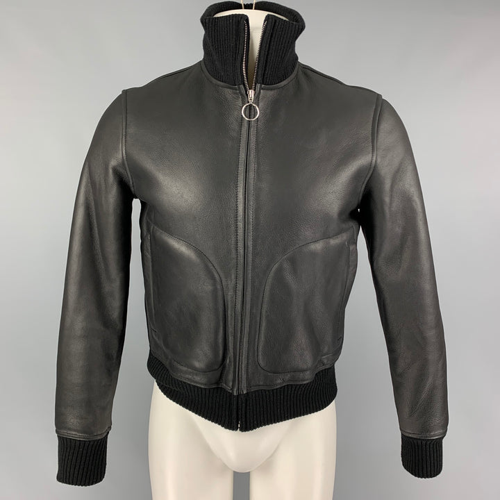 SANDRO Size XS Black Lamb Shearling Bomber Jacket