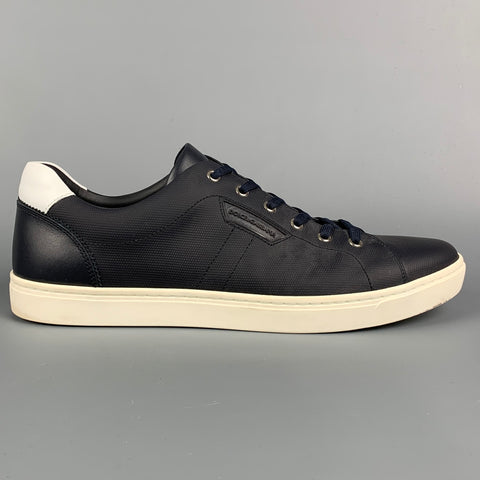 DOLCE & GABBANA Size 12 Navy & White Leather Lace Up Sneakers