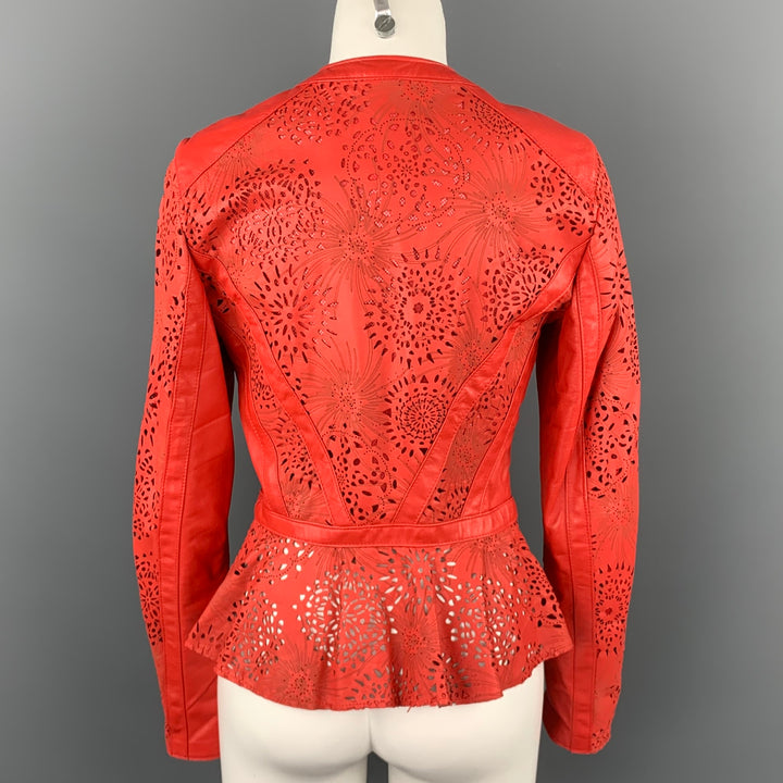 Q 40 Size 10 Coral Perforated Leather Mesh Lined Jacket