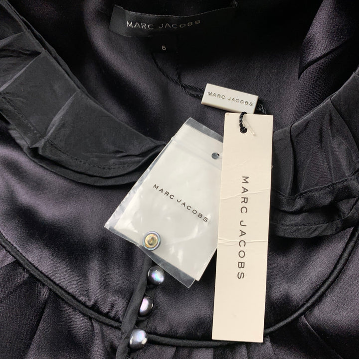 MARC JACOBS Size 6 Black Satin Silk Sleeveless Dress Top