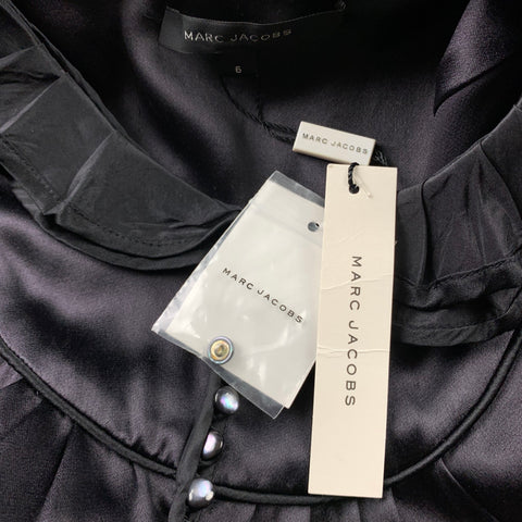 MARC JACOBS Top de vestir sin mangas de seda satinada negra talla 6