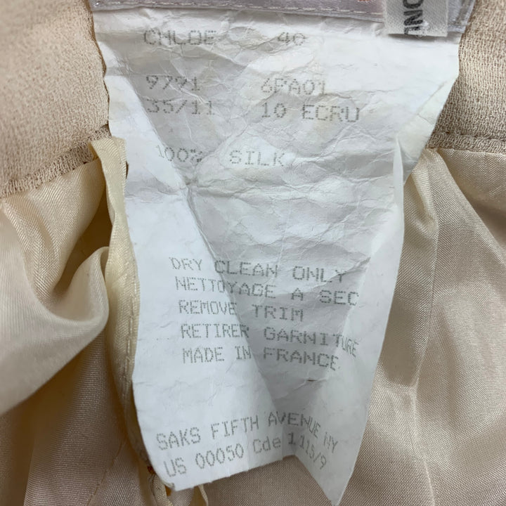 CHLOE Size 8 Cream Silk Wide Leg Dress Pants