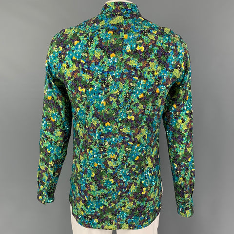 DRIES VAN NOTEN SS20 Sze M Green Blue Sequined Long Sleeve Shirt