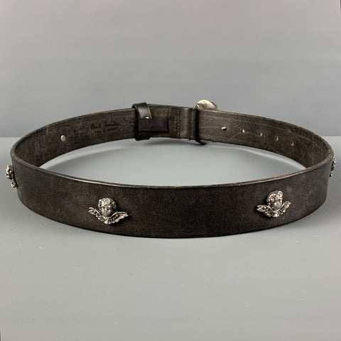 PAUL SMITH Size 32 Black Silver Leather Metal Belt
