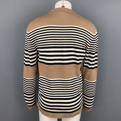 MR P. Size M Taupe Stripe Cotton V-Neck Pullover Sweater