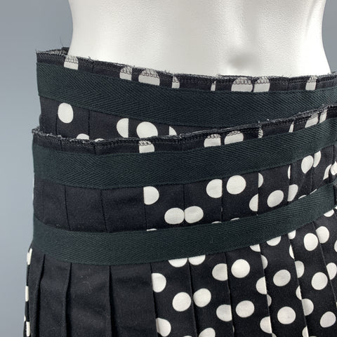 COMME des GARCONS Size S Black & White Polka Dot Pleated Leather Strap Kilt Skiirt