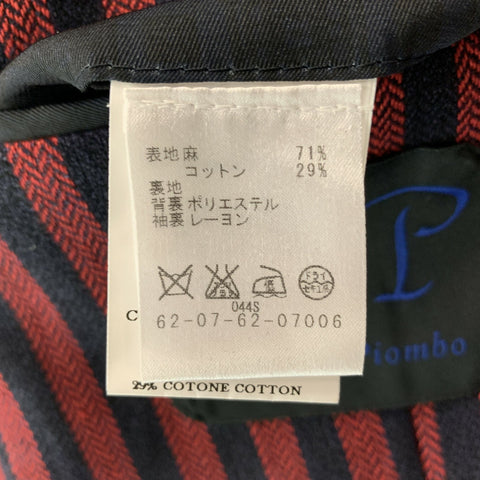 MASSIMO PIOMBO  Size 36 Red & Navy Stripe Linen &  Cotton Sport Coat