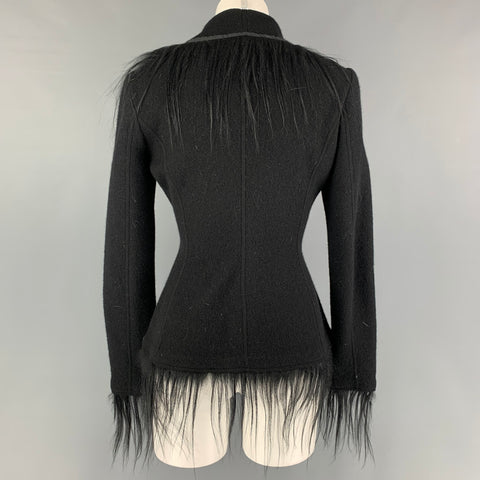 GIORGIO ARMANI Size 6 Black Wool Angora Asymmetrical Jacket