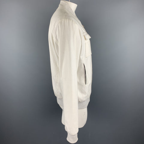 LONGJOURNEY Size L Off White Mixed Materials Cotton Blend Bomber Jacket