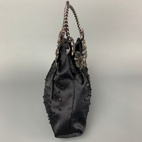 BADGLEY MISCHKA Black & Silver Beaded Satin Evening Handbag