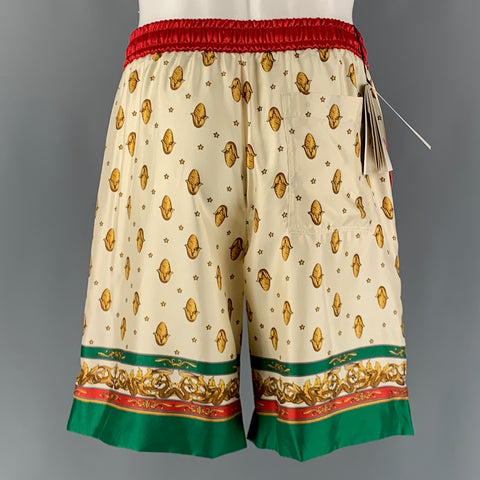 GUCCI Talla 30 Pantalones cortos de acetato con gráfico rojo beige
