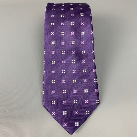ERMENEGILDO ZEGNA Purple & White Squares Silk Tie