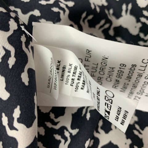MARC JACOBS Size 2 Blue & Tan Wool / Polyamide Plaid Rabbit Fur Crystal Buttons Coat