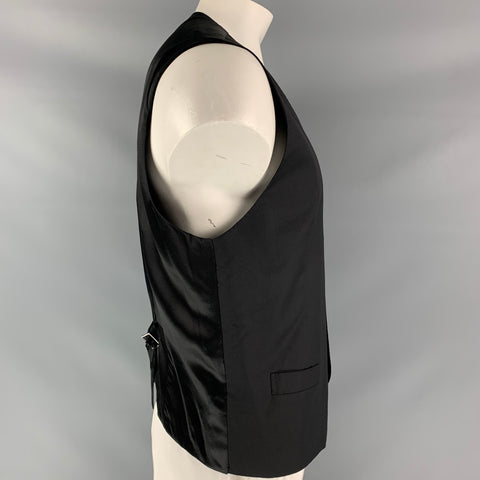 DOLCE & GABBANA Chest Size 46 Black Solid Wool Buttoned Vest (Formal)
